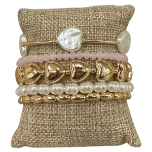 Heart Beaded 5PC Bracelet Set-Gold