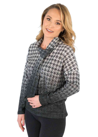 Tie Neck Ombre Houndstooth Tunic-Charcoal Ivory