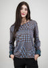 Reversible Nordic Print V-Neck Top-Brown/Blue