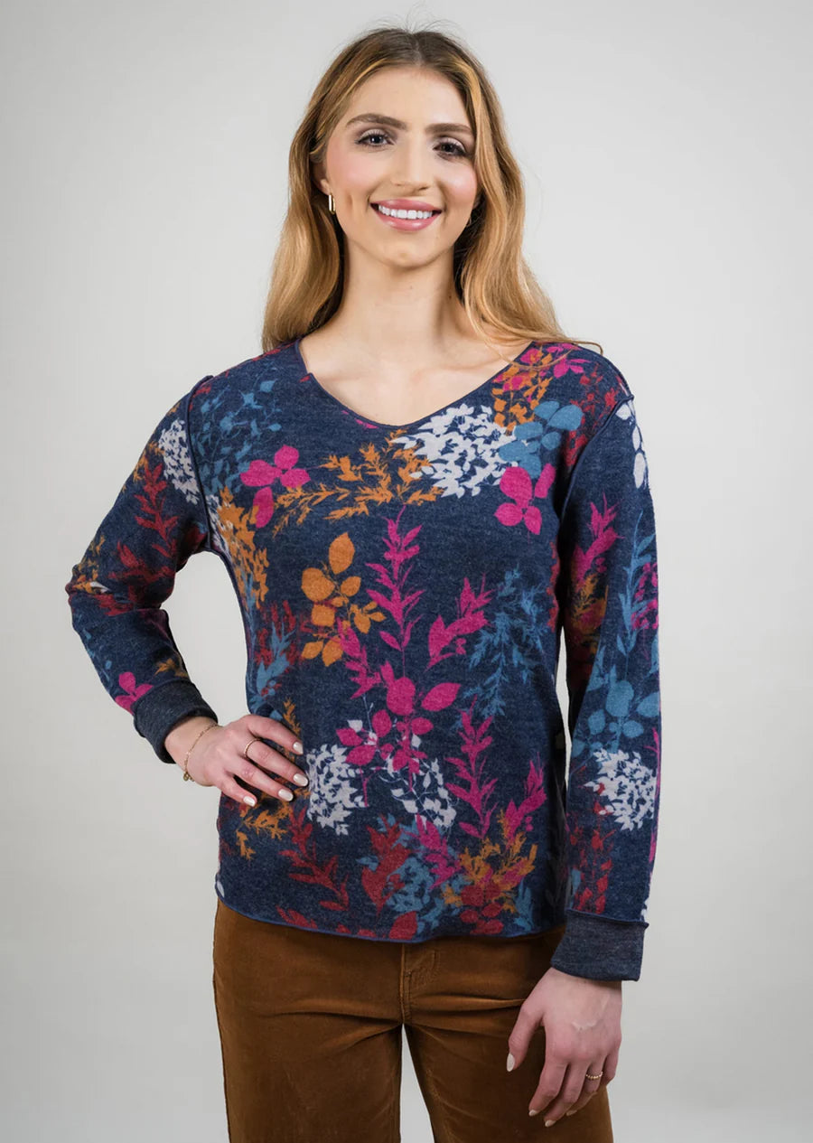 Reversible Floral V-Neck Top-Denim Multi