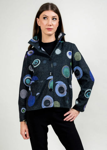 Wire Collar Button Detail Dot Jacket-Denim/Black