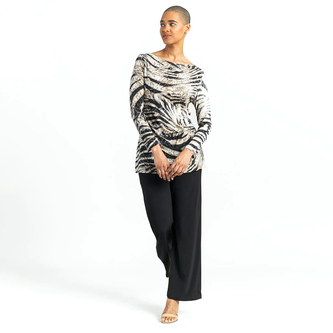 Zebra Print Soft Knit Tunic W/Side Twist Detail