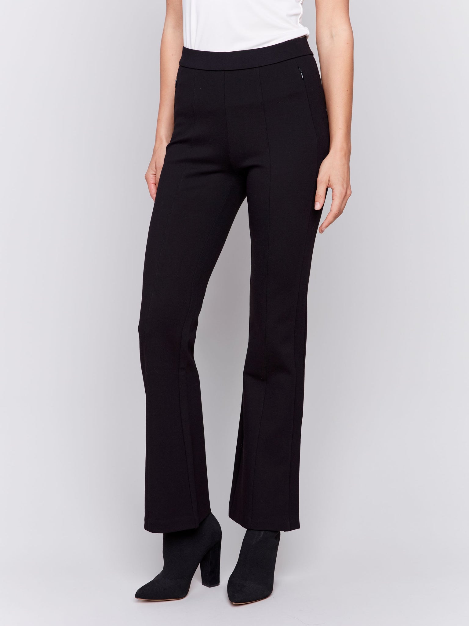 Solid Flare Leg Pant-Black