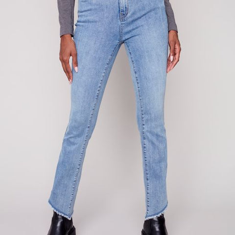 Bootcut Jeans W/Asymmetrical Fringed Hem-Lt Blue