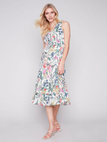 Printed Ruffle Neck Boho Maxi Dress W/Tassels-Floral