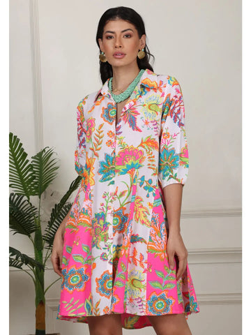 Floral Flare Dress-Pink