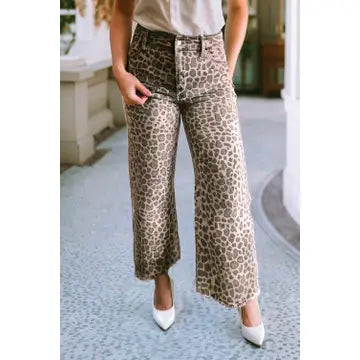 Leopard Frayed Edge Wide Leg Pant