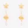 Ramona Seashell & Starfish W/Pearl Hanging Earrings-Gold