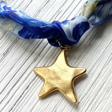 Van Gogh Starry Night Scarf Necklace W/Star