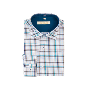 Men's Button Down Shirt-Turquoise/Brown Plaid