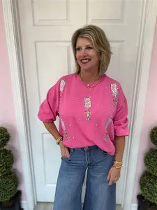 Millie Cheers Sweatshirt-Hot Pink