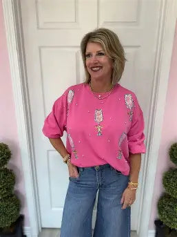 Millie Cheers Sweatshirt-Hot Pink