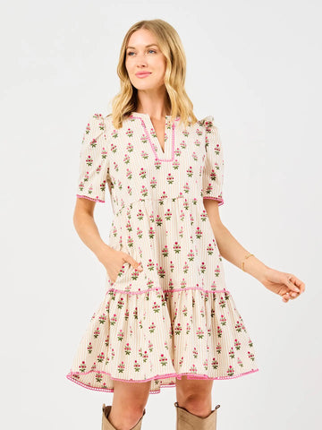 Adelyn Cottage Stripe Dress-Tan