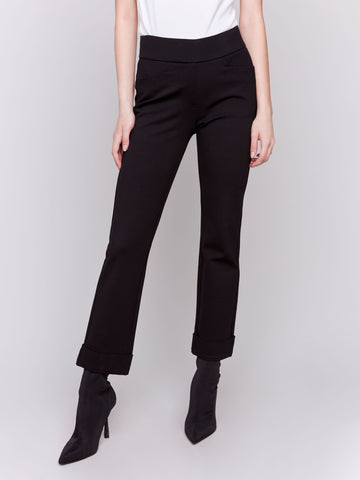 Rolled Cuffs Pants With Pockets-Black