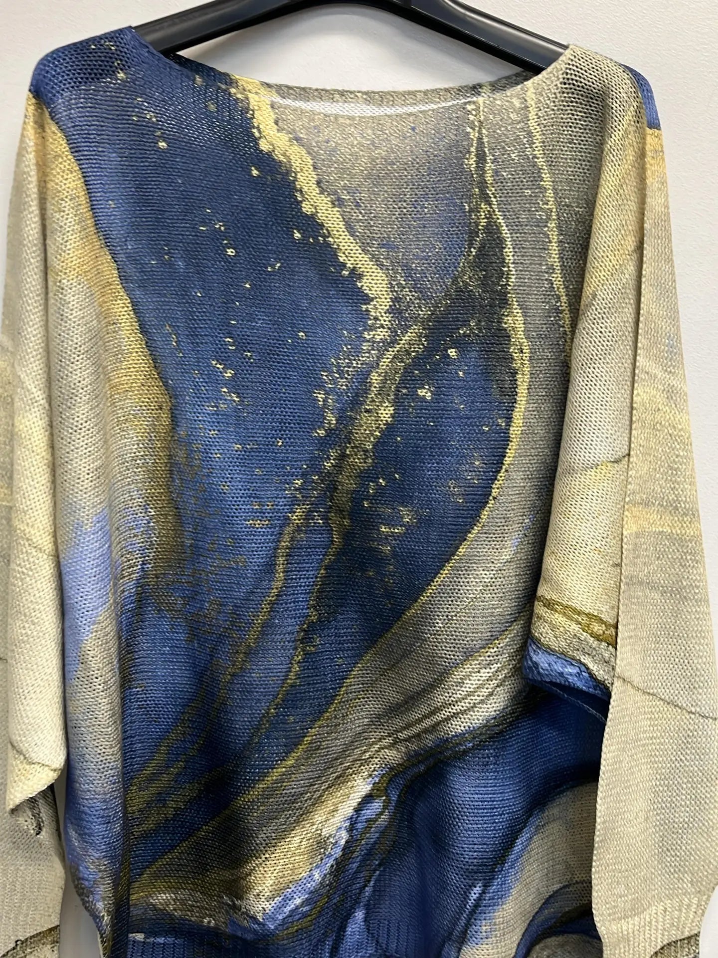 Tie Dye Round Neck Printed Long Sleeve Sweater-Denim