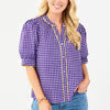 Elaine Gingham Button Down Top-Purple/Gold