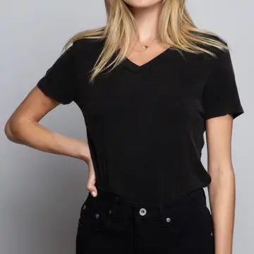 V-Neck Short Sleeve Tee-Black