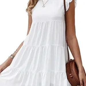 Summer Crew Neck S/S Cake Dress-White