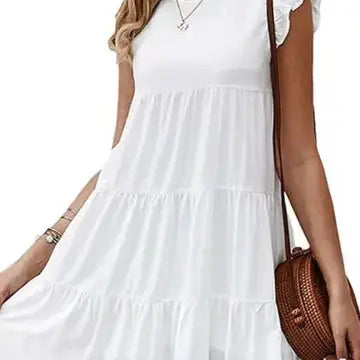 Summer Crew Neck S/S Cake Dress-White