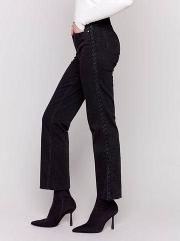 Braided Side Straight Leg Pant-Charcoal