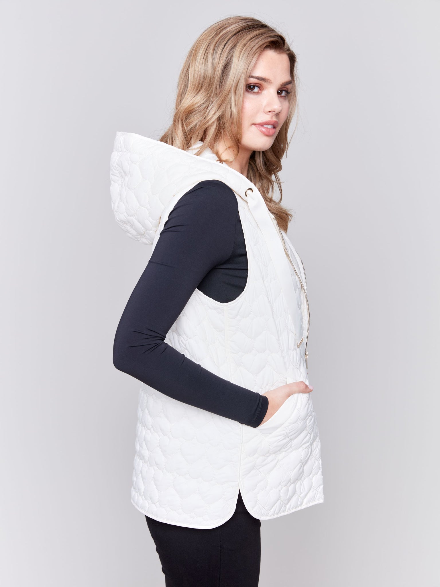 Solid Hexagon Quilted Vest-Quartz