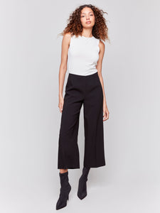 Pants W/Side Zipper And Wide Leg-Black