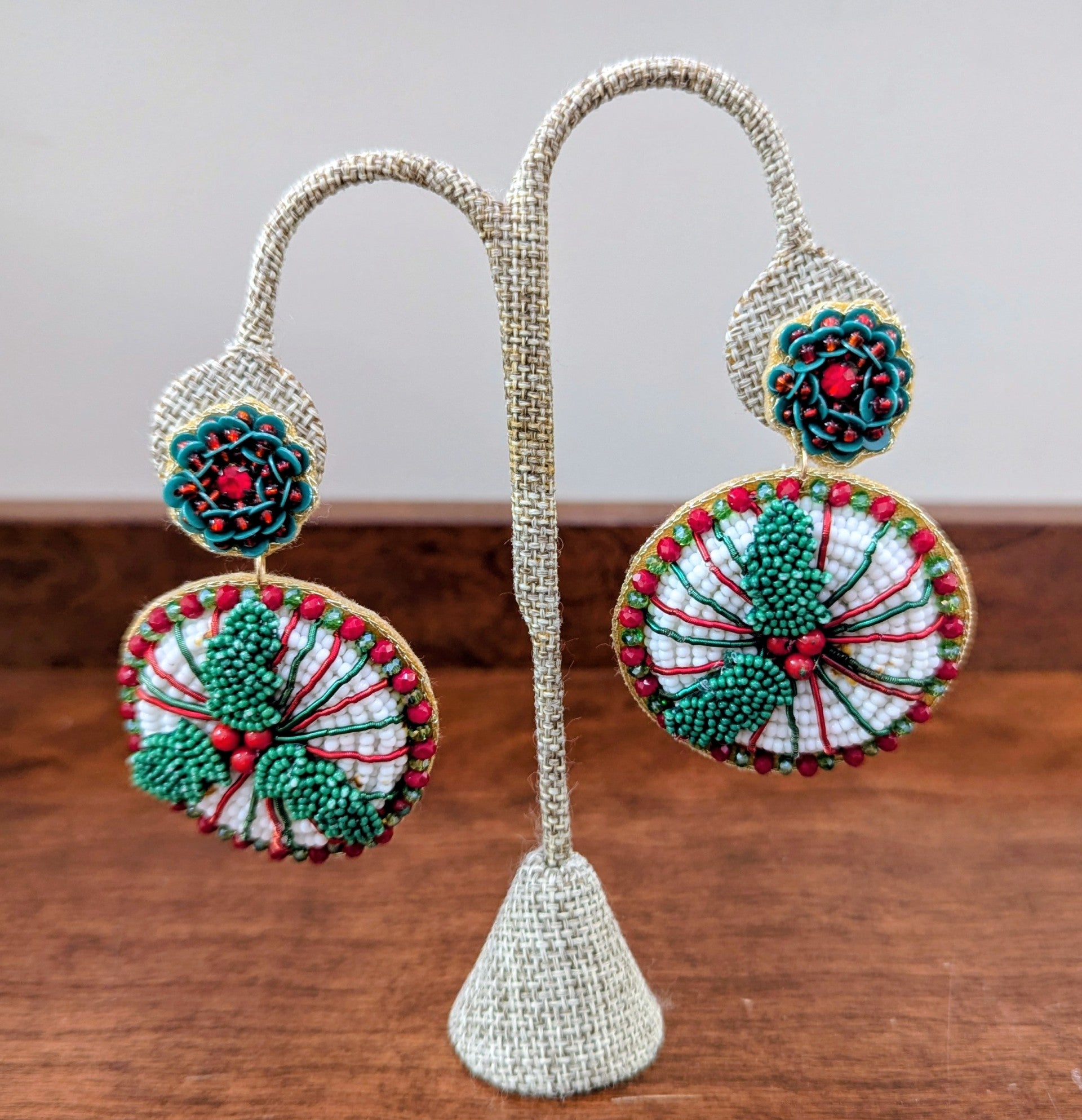 Holly Christmas Earrings-Green