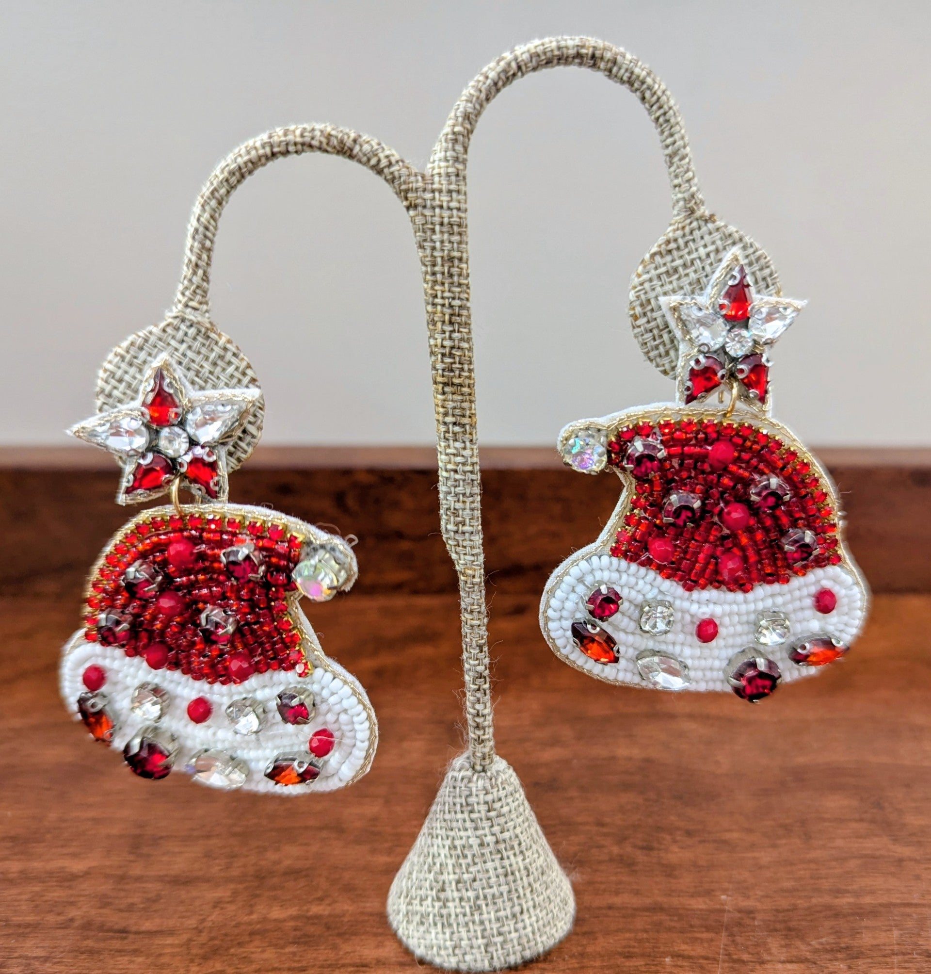 Glitzy Santa Hat Christmas Earrings-Red