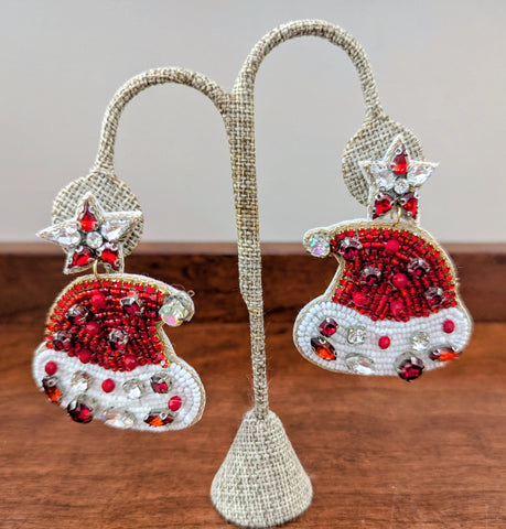 Glitzy Santa Hat Christmas Earrings-Red