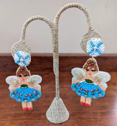 Ballerina Christmas Earrings-Blue