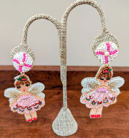 Ballerina Christmas Earrings-Pink