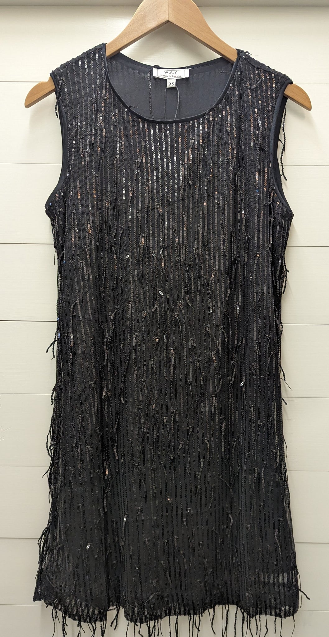 Sequin Fringe Tank Dress-Black