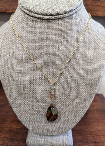 Chain Necklace W/Amber Quartz-Gold