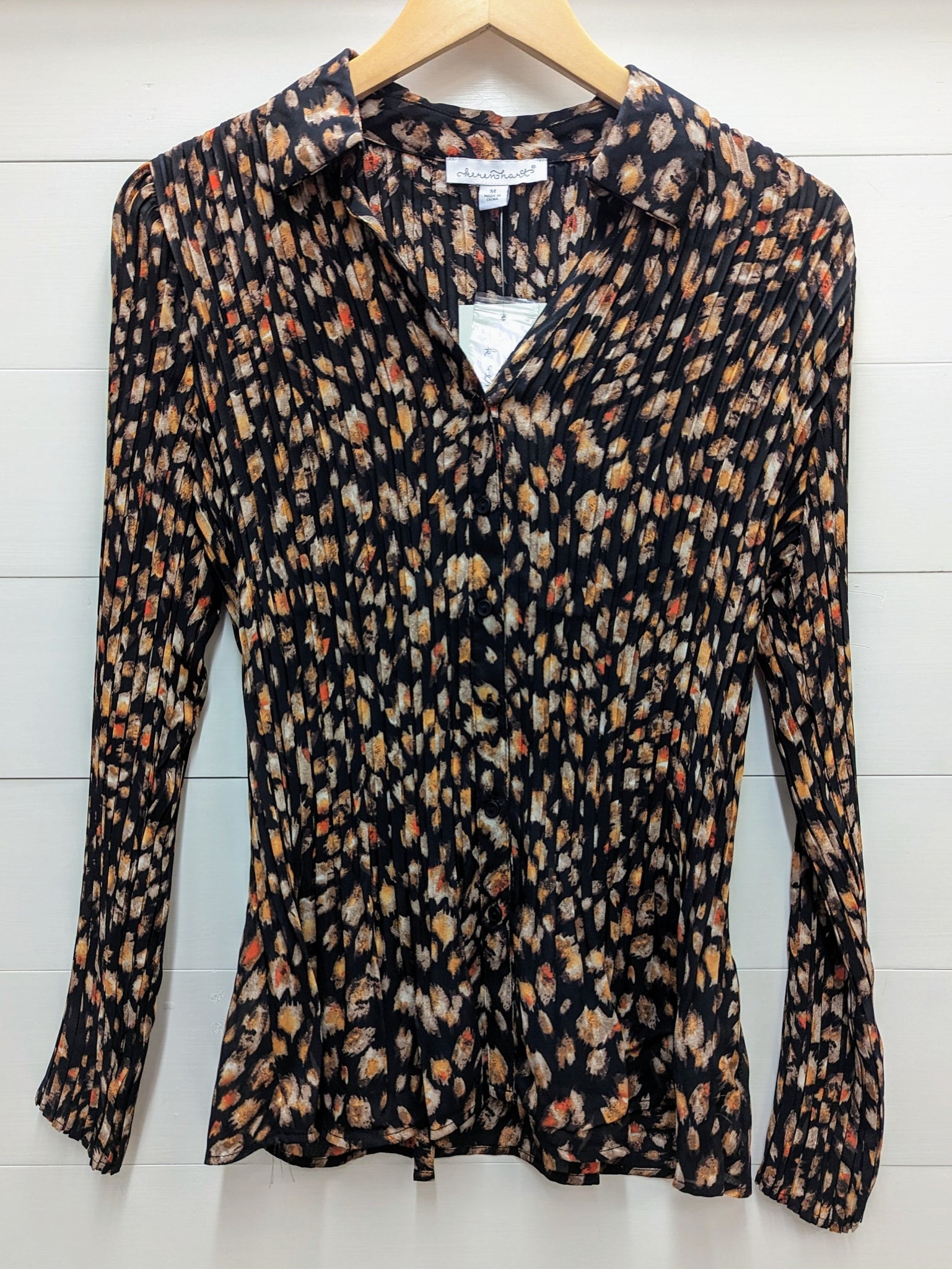 Brown & Orange Print Blouse-Black