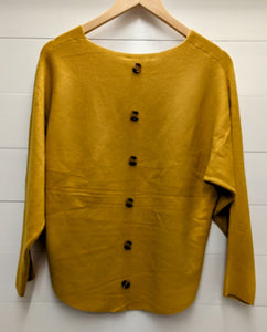 Crew Neck Sweater W/Back Buttons-Mustard