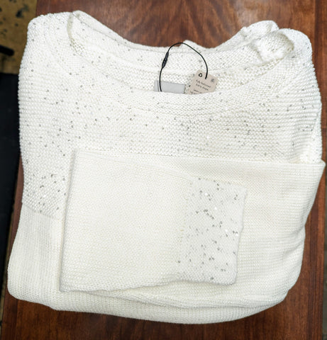 Sequin Stitch Sweater-Classic Cream