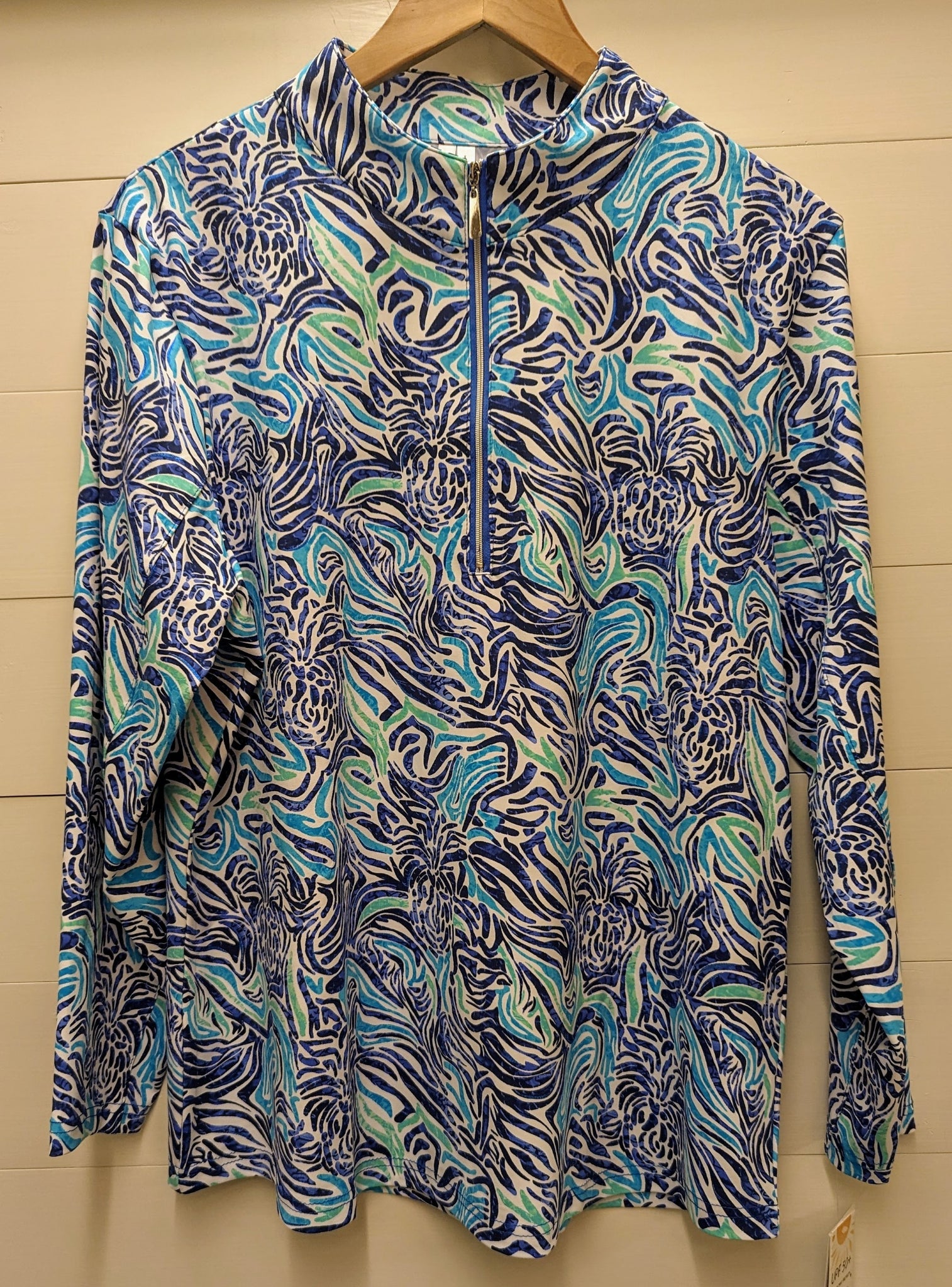 High Neck Zip Pullover-Zebra Pineapple Blues