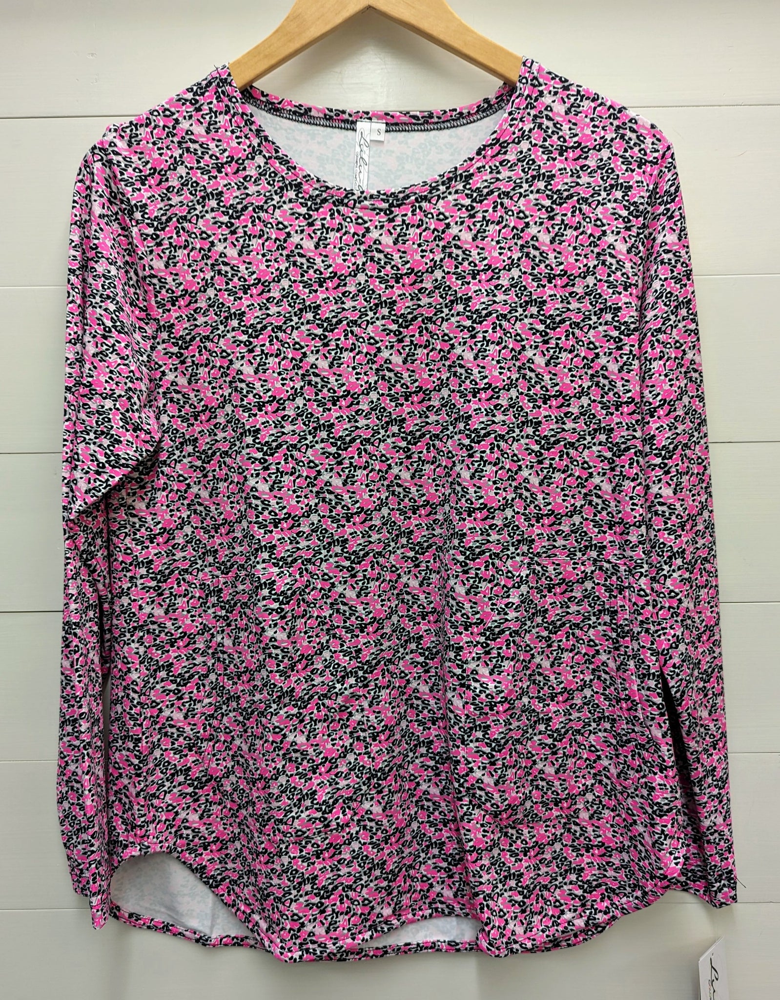 Scoop Neck Long Sleeve Top-Pink/Black