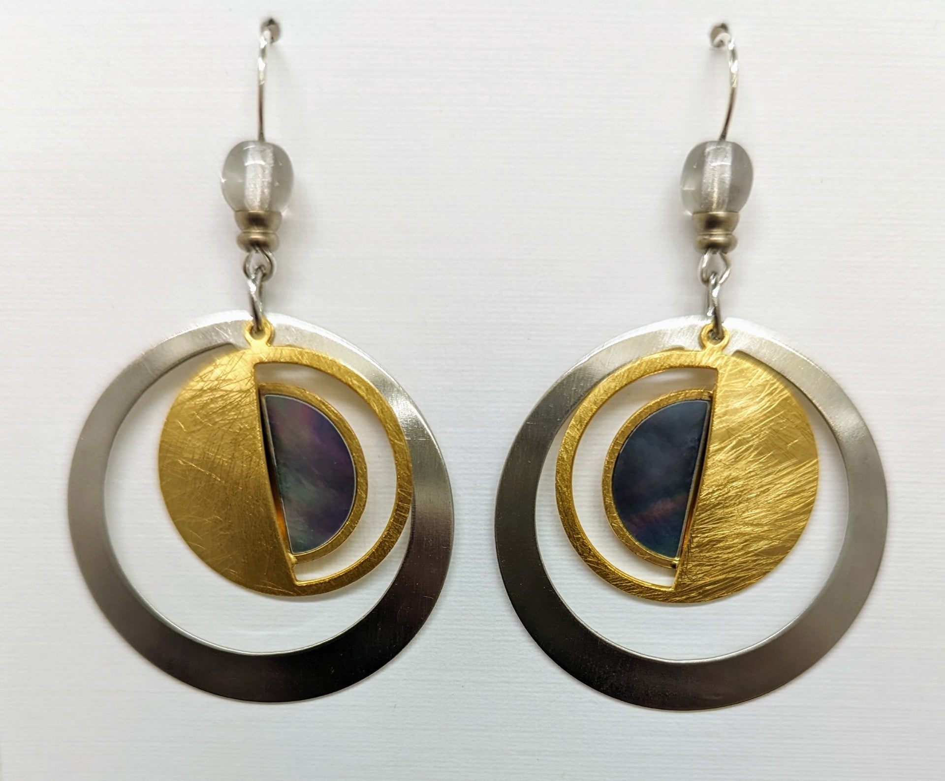 Gold & Silver Circle Earrings W/Mother Of Pearl