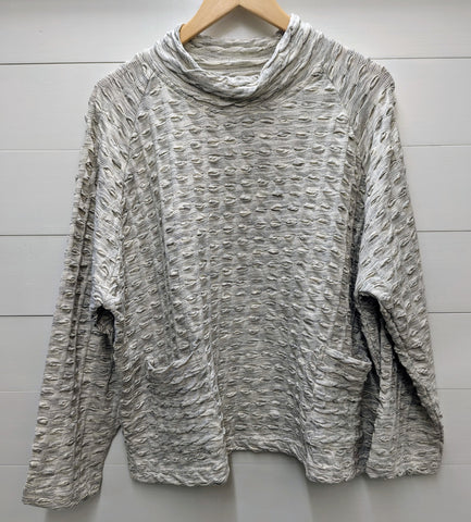 Mocked Neck Boston Waffle Top-Marled Ivory