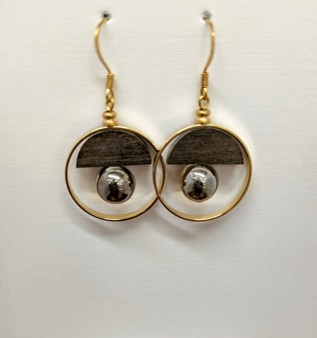 Gold Circle Earrings W/Silver Beads