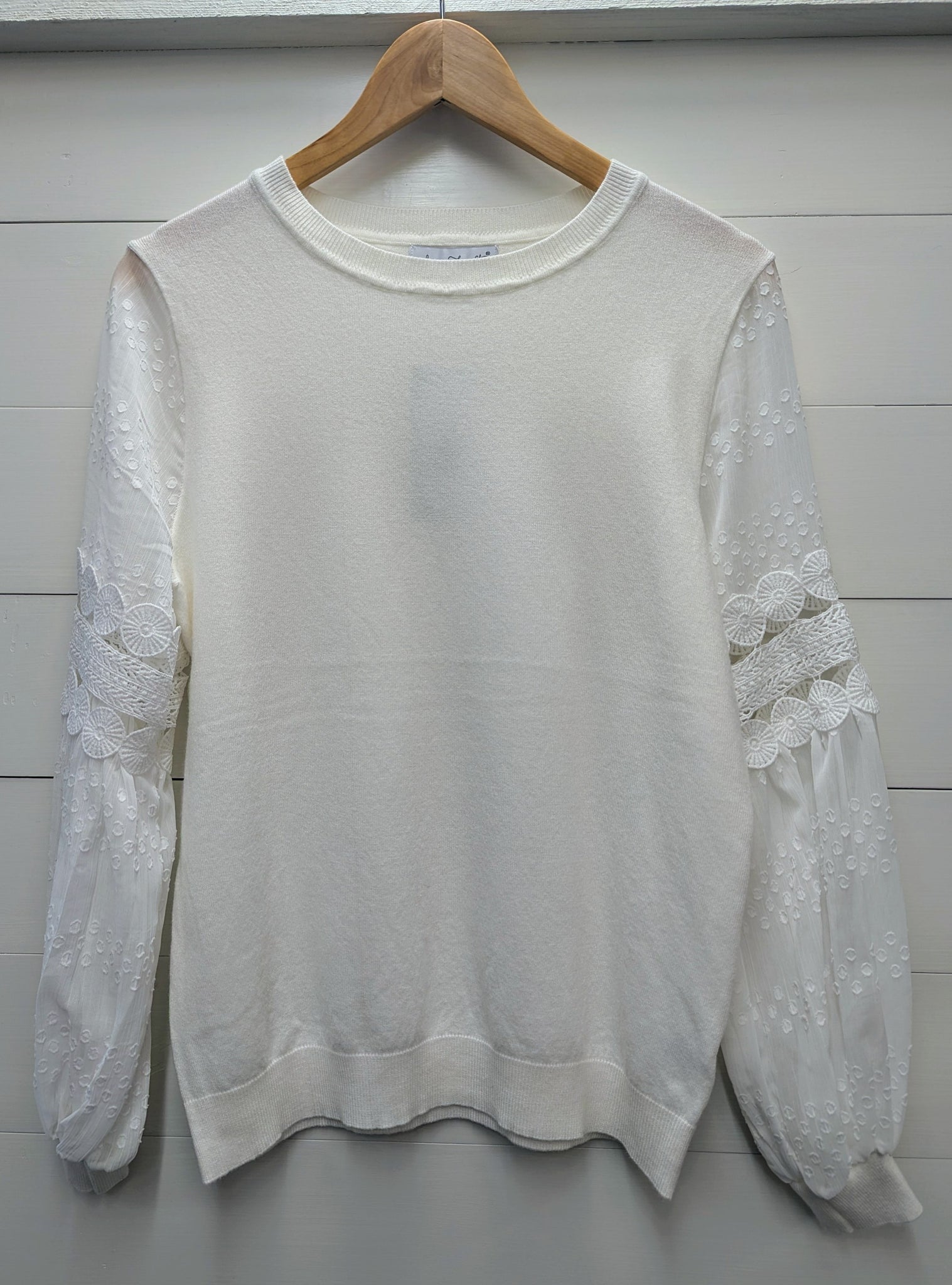 Floral Sleeve Pullover Sweater-Ivory