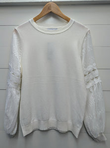 Floral Sleeve Pullover Sweater-Ivory