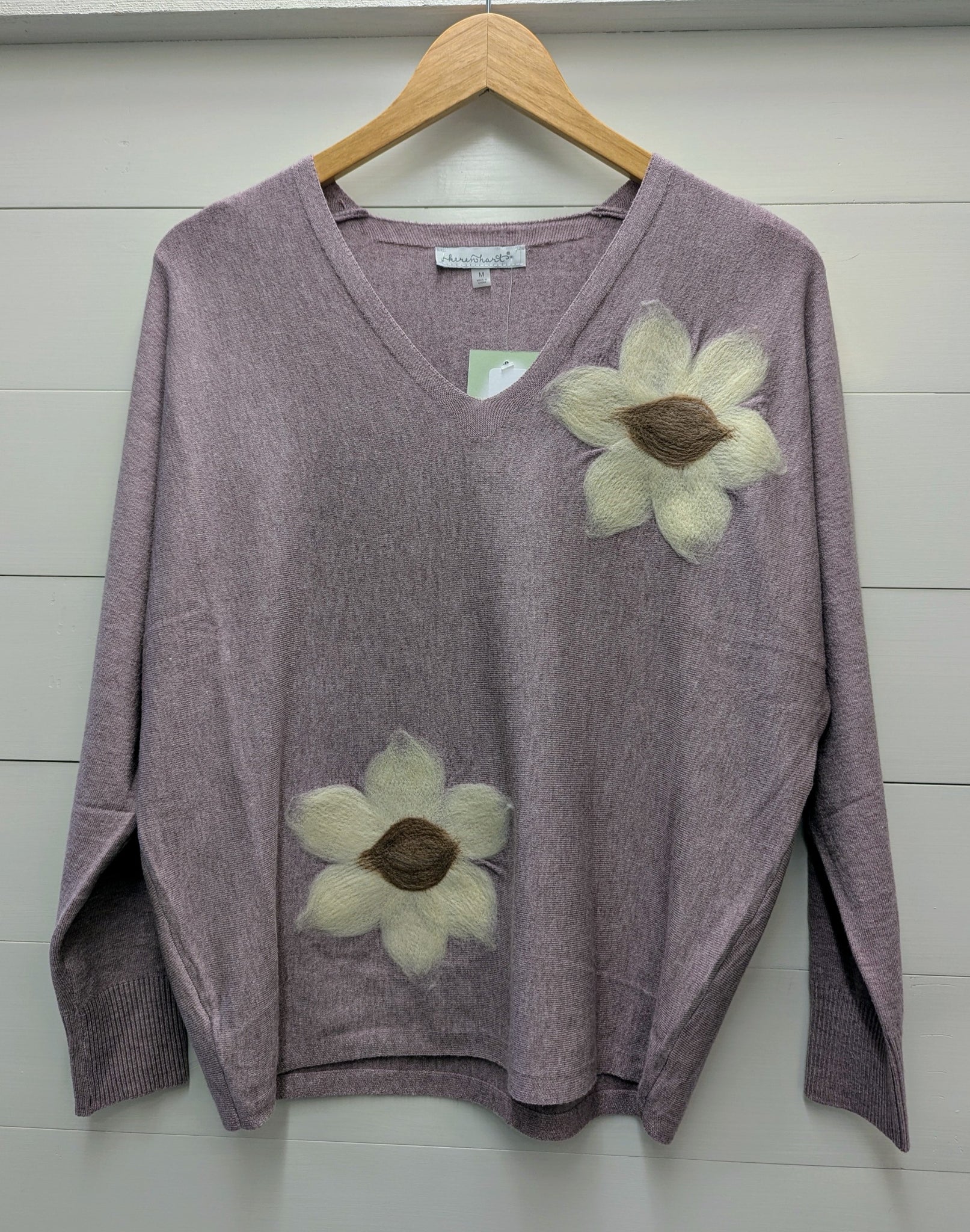 Floral V-Neck Sweater-Lilac