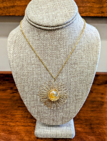 Sunburst Necklace W/Yellow Gemstone-Gold