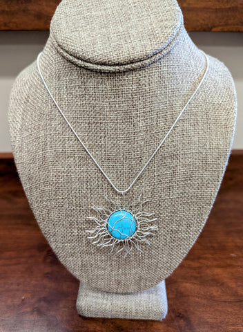 Sunburst Turquoise Necklace-Silver