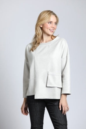 Vegan Leather Pullover W/Stair Step Hem-Stone