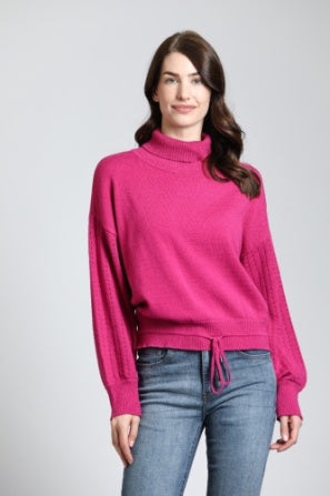 Slouchy Sweater W/Open Knit Sleeves-Raspberry