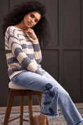 Wear 2 Ways Crewneck Stripe Cardigan-Blue Jay