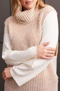 Sleeveless Cowl Neck Sweater-Tan